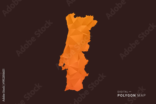 Portugal Map - low poly polygon vector, geometric triangulated silhouette in orange and dark brown tones, clean modern infographic style, isolated background.
