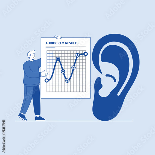 Audiogram Results Explained by Medical Professional Near Large Ear.