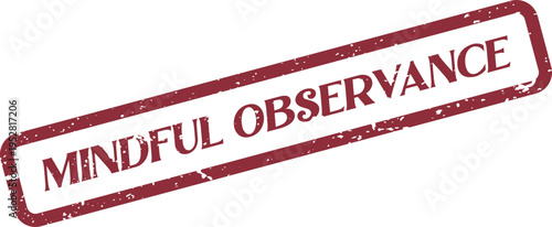 Grungy red MINDFUL OBSERVANCE stamp mark represents awareness and thoughtful consideration