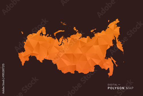 Russia Map - low poly polygon vector, geometric triangulated silhouette in orange and dark brown tones, clean modern infographic style, isolated background.