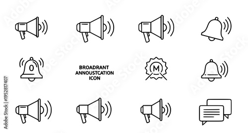 A collection of linear vector icons featuring megaphones bells and communication speech bubbles Vector