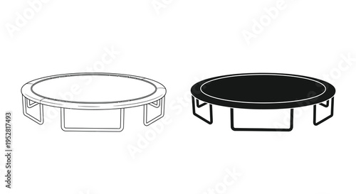 A simple illustration depicts two variations of a round trampoline one outlined and one filled black high quality professional