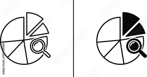 Business Pie Chart Analysis Icon – Data Analytics with Magnifying Glass, Market Research Vector