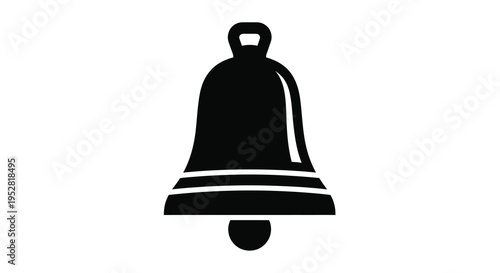 A stark black silhouette depicts a classic bell shape with a looping handle suggesting notification or chime high quality