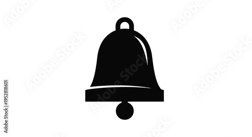 A stark black silhouette depicts a classic bell shape featuring a curved body clapper and base high quality professional