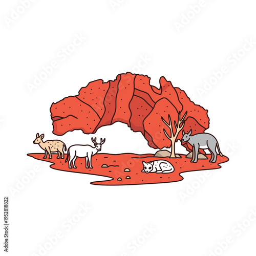 Australian Wildlife Scene with Iconic Red Rock Formation.