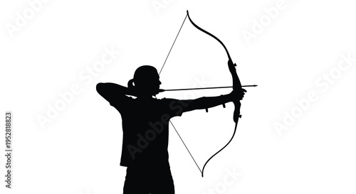 A striking silhouette depicts an archer drawing back a bow preparing to release an arrow with focused determination