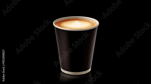 Freshly brewed coffee cup on black background for beverage marketing