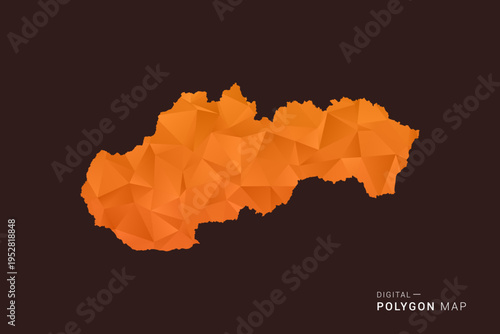 Slovakia Map - low poly polygon vector, geometric triangulated silhouette in orange and dark brown tones, clean modern infographic style, isolated background.