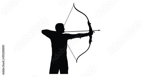 A striking silhouette depicts an archer drawing back a traditional bow poised for precise aim and release high quality