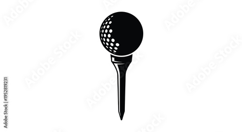 A striking black and white graphic depicts a golf ball poised atop a tee symbolizing the start of a game