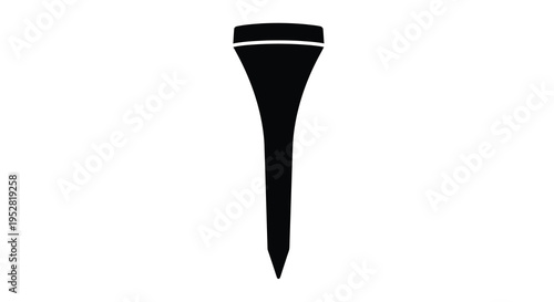 A minimalist black and white illustration depicts a solitary golf tee showcasing its classic shape and design high quality professional detailed