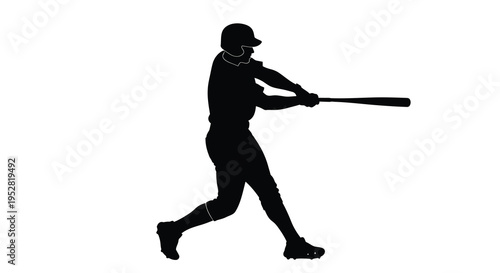 A silhouetted baseball player is depicted mid swing showcasing the dynamic motion of hitting a ball high quality professional detailed