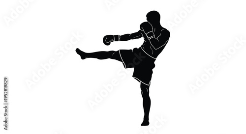 A striking black silhouette depicts a martial artist executing a powerful kick showcasing strength and dynamic movement high quality
