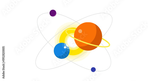 Abstract Atom Model With Orbiting Planets and Sun - Science Concept