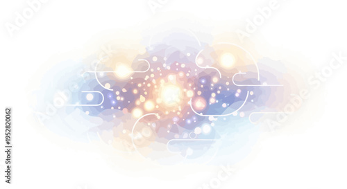 Abstract glowing nebula with bokeh lights and soft watercolor clouds