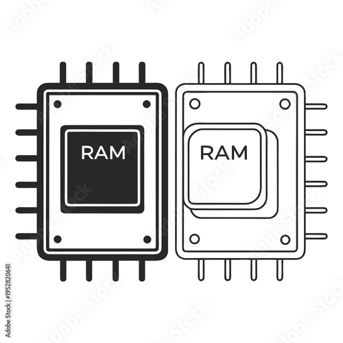 Two computer random access memory chips electronic component for data storage and processing in digital devices and computers