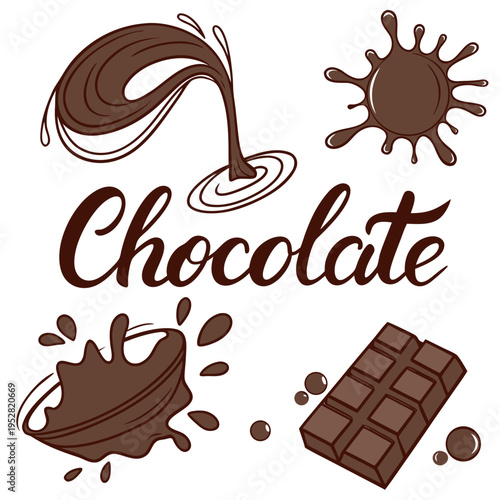 Chocolate bar splash splashes droplets word chocolate delicious sweet dessert treat indulgence food brown cocoa snack