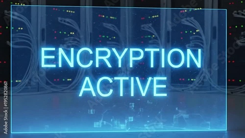 A computer screen displays encryption active message.