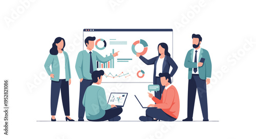 Business Team Collaborating on Financial Data Presentation.