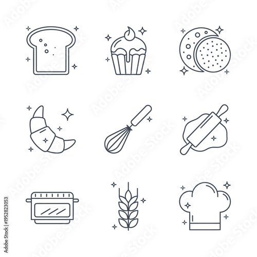 Collection of Baking and Pastry Icons for Culinary Designs.