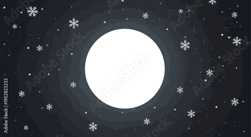 Winter Night Sky with Full Moon and Snowflakes