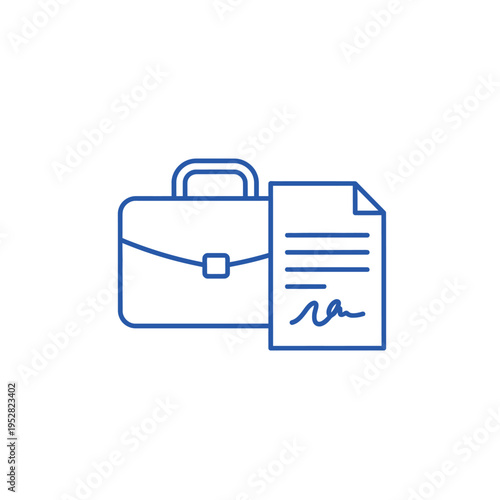 Business Briefcase and Signed Contract Document Icon.