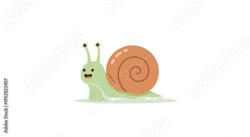 Cute cartoon snail with shell, happy face, isolated on white background