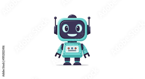 Cute Cartoon Robot Character with Big Eyes and Antennae, AI Companion