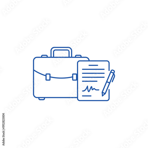 Business Briefcase with Contract and Pen Icon.