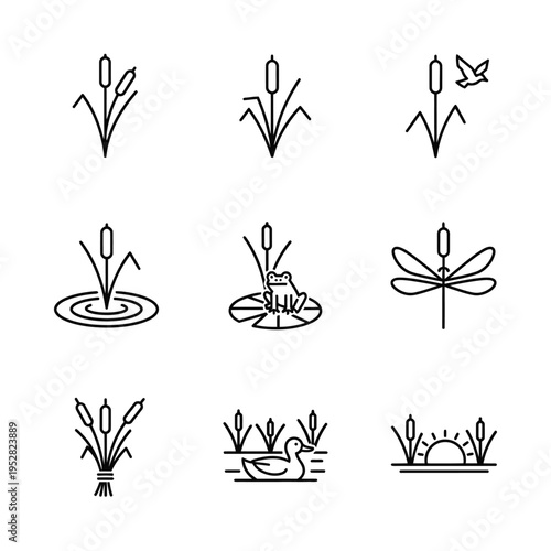 Collection of Minimalist Wetland Icons and Symbols.