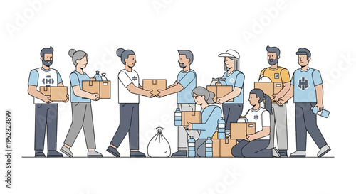 Diverse Volunteers Helping With Donation Boxes and Supplies