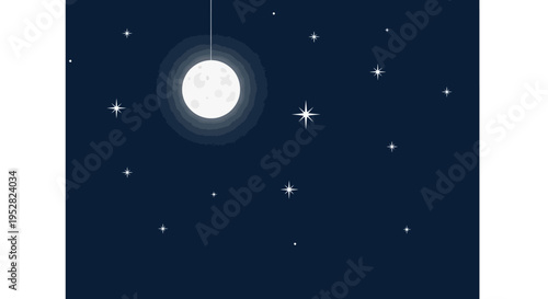 Full moon and stars in a dark night sky, graphic illustration