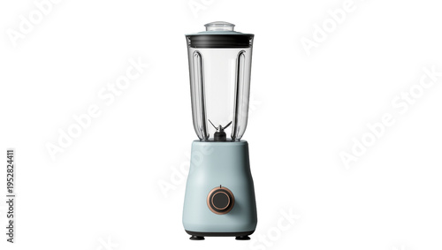 Фотография Isolated modern retro light blue kitchen blender with clear glass jar and contro