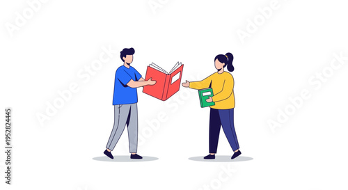 People Exchanging Books, Sharing Knowledge and Education Concept