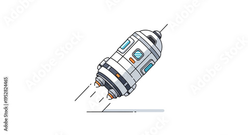 Pixel Art Space Capsule Launching, Retro Sci-Fi Rocket Ship