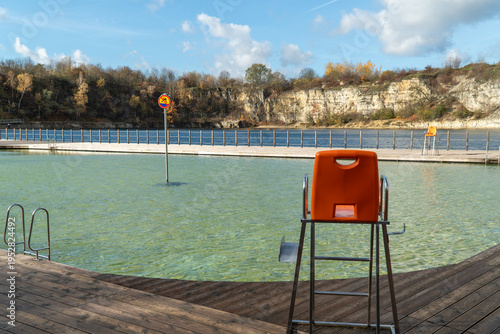 Lifeguard tower above the swimming area