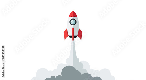 Rocket Launching Into Space, Smoke Trail, Startup Business Concept