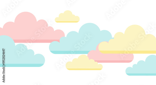 Soft Pastel Clouds on White Background, Abstract Sky Illustration