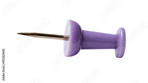 Valokuva Isolated single purple plastic pushpin with a sharp metal point for office and h