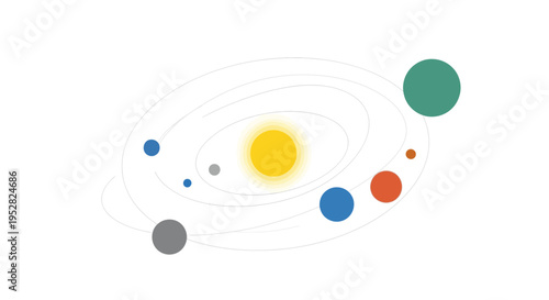 Solar System Model, Sun and Planets Orbiting, Educational Space Illustration