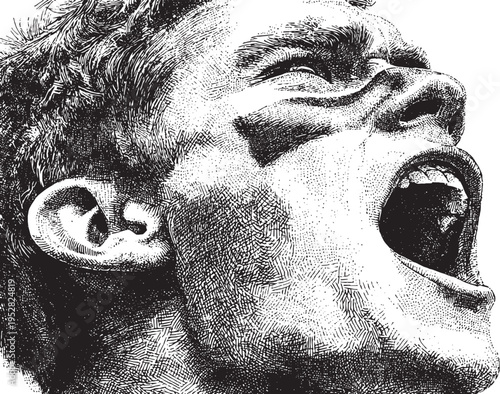 A close-up, stylized vector illustration of a fan with a painted face, cheering with football excitement.