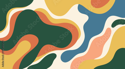 Abstract organic wavy shapes in retro color palette.