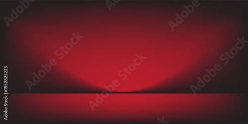 Red Studio background. Abstract Limbo Podium Studio space. Dark red gradient wall floor and spotlight scene. Showcase, promotional display. Vector mockup image.
