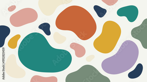 Colorful organic blob pattern with pastel biomorphic shapes.