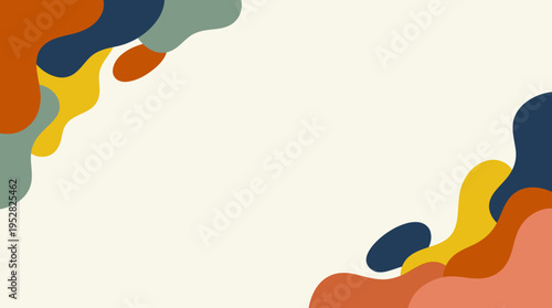 Minimal abstract composition with colorful organic wavy shapes.