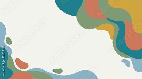 Abstract organic layered colorful wave forms on minimal background.
