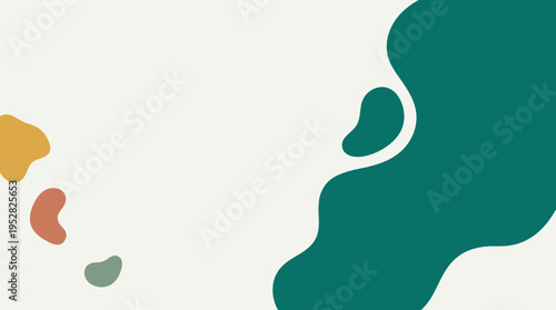 Abstract organic shapes in teal green and muted earth tones.