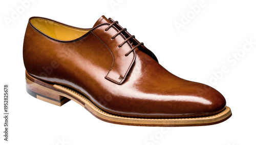 Foto Isolated polished brown leather men's dress shoe with laces for formal business fashion