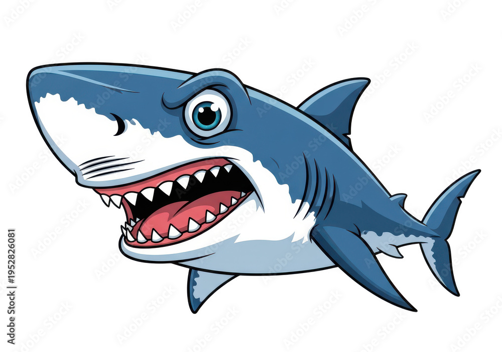 Naklejka premium Cartoon shark with open mouth on transparent background